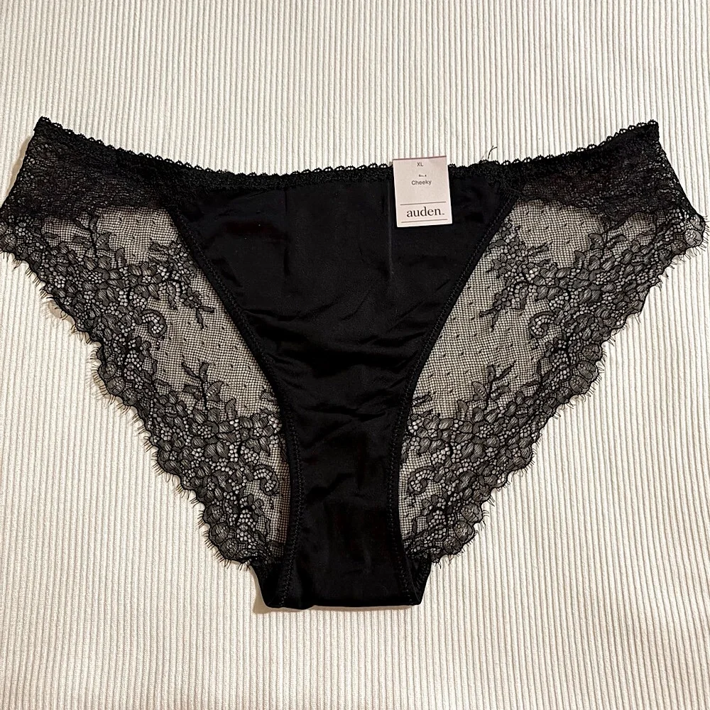 NWT Black Cheeky Panties Sheer Floral Mesh | Auden